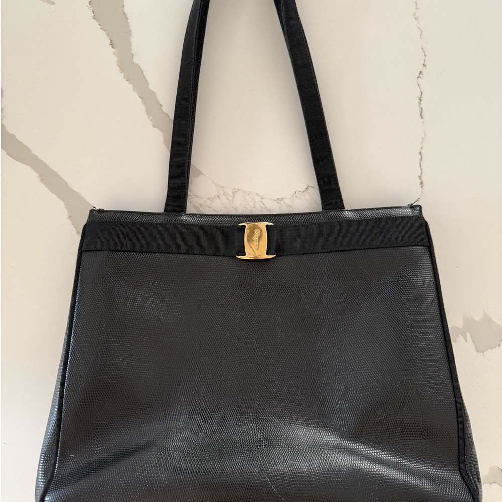 Ferragamo Black Designer Tote Bag